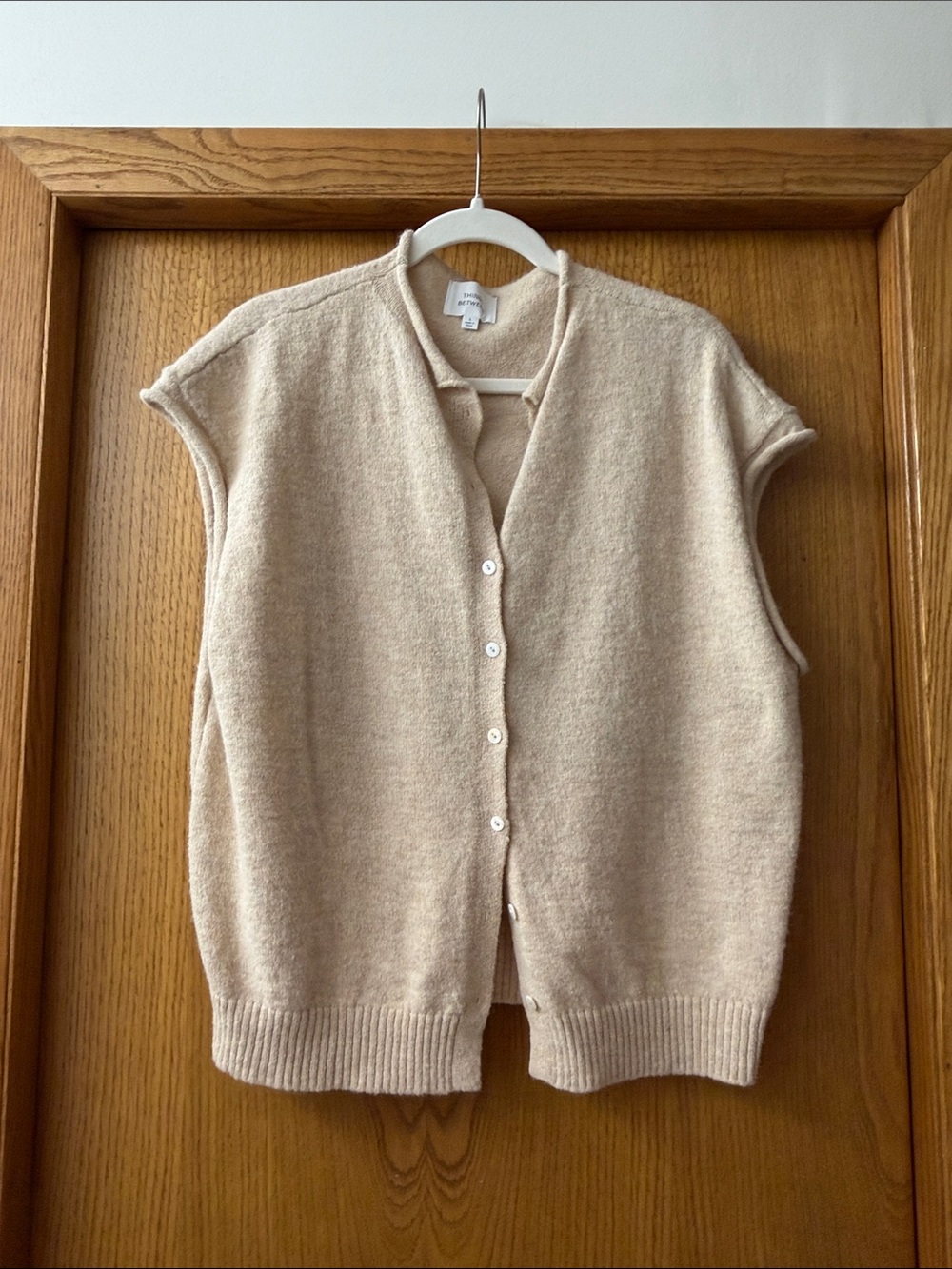 Sleeveless Button-Front Knit Vest - Cream
